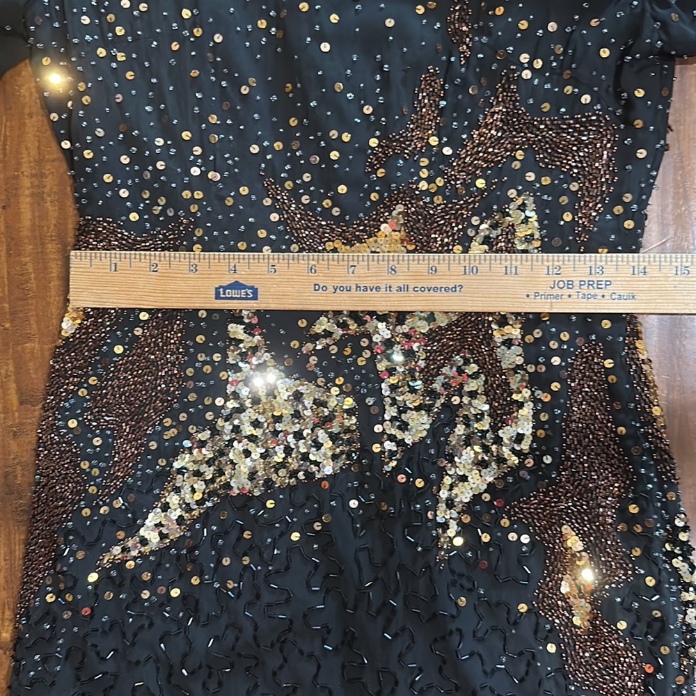 Vintage 80s A.J. Bari Size 6 Black Silk Sequin Beaded Illusion Dress - Picture 12 of 12